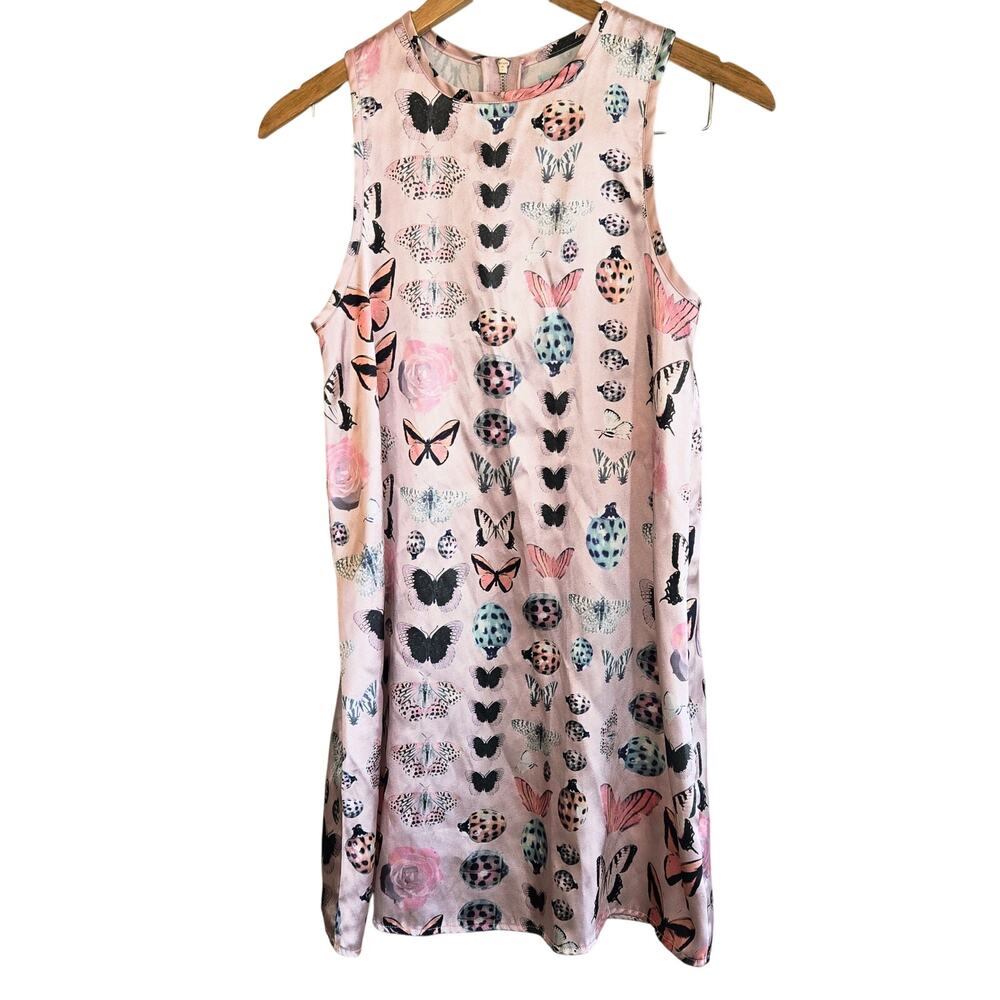 Size XS – Kimchi Blue Pink Satin Bug Print Shift Dress